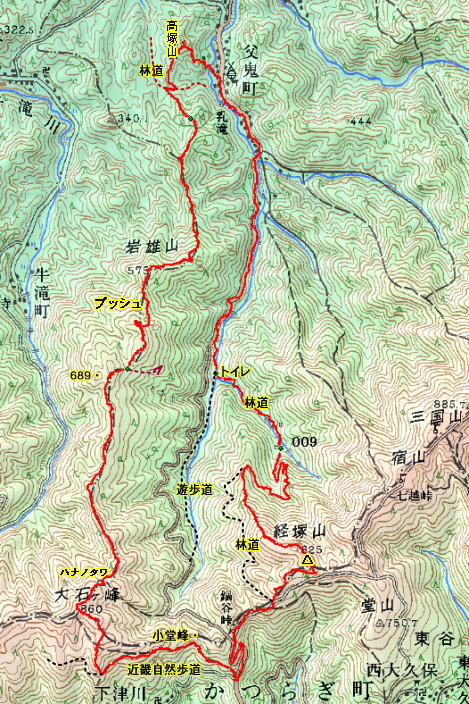 和泉山脈 大石ヶ峰から岩雄山経由高塚山 帰路は経塚山から鍋谷峠